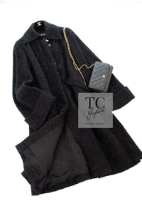 CHANEL 16A Black Metallic Fur Long Tweed Coat 38 40 シャネル ブラック メタリック ファー ロング ツイード コート 即発