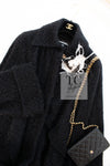 CHANEL 16A Black Metallic Fur Long Tweed Coat 38 40 シャネル ブラック メタリック ファー ロング ツイード コート 即発