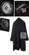 CHANEL 16A Black Metallic Fur Long Tweed Coat 38 40 シャネル ブラック メタリック ファー ロング ツイード コート 即発