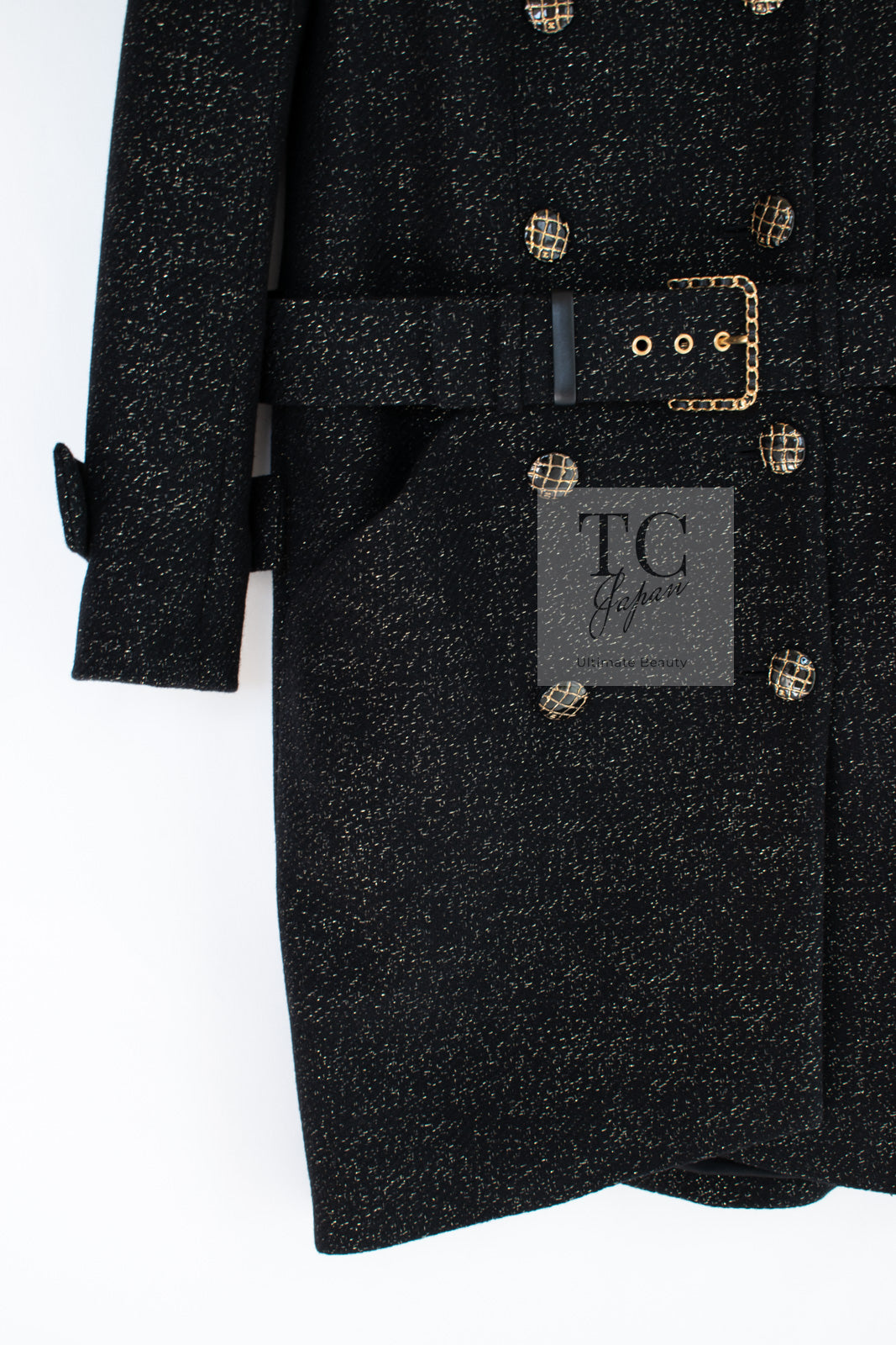 CHANEL 黒 チェスターコート ベルト付き CLEL チェスターコート コート 「CLEL」Prime TR Double Lapel