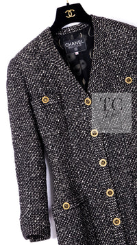 CHANEL 93A Vintage Black Ivory CC Gold Button Cotton Wool Coat 34 シャネル ヴィンテージ ブラック アイボリー ゴールド ココボタン コットン ウール コート 即発