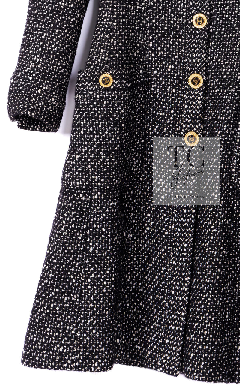 CHANEL 93A Vintage Black Ivory CC Gold Button Cotton Wool Coat 34 シャネル ヴィンテージ ブラック アイボリー ゴールド ココボタン コットン ウール コート 即発