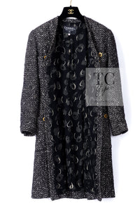 CHANEL 93A Vintage Black Ivory CC Gold Button Cotton Wool Coat 34 シャネル ヴィンテージ ブラック アイボリー ゴールド ココボタン コットン ウール コート 即発