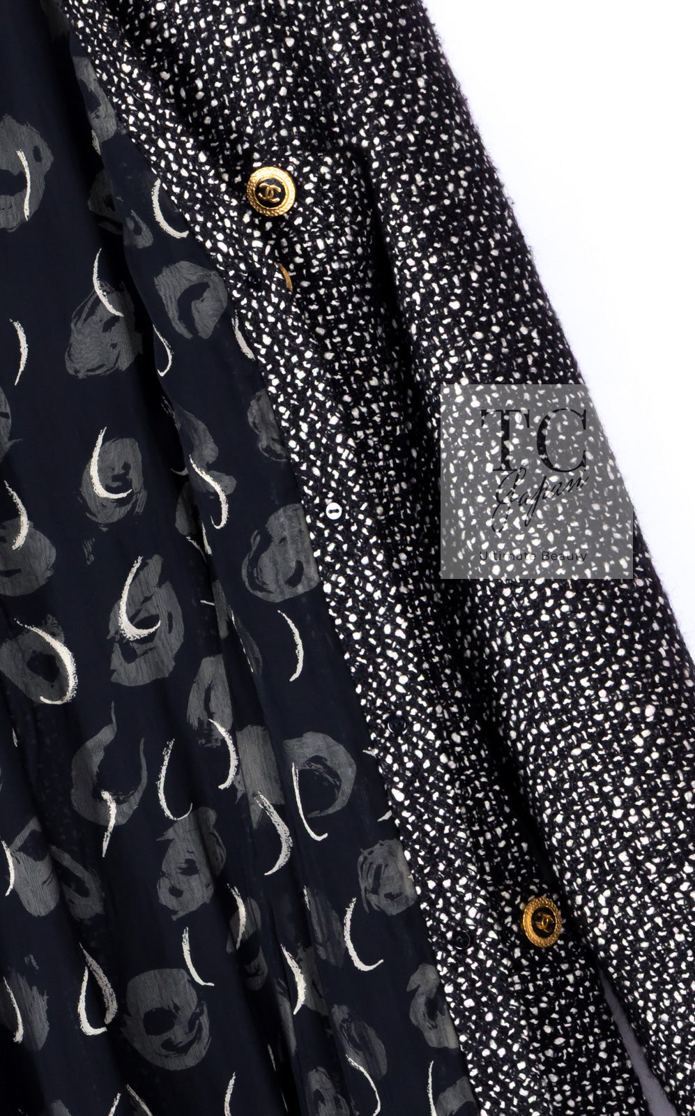 CHANEL 93A Vintage Black Ivory CC Gold Button Cotton Wool Coat 34 シャネル ヴィンテージ ブラック アイボリー ゴールド ココボタン コットン ウール コート 即発