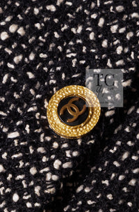 CHANEL 93A Vintage Black Ivory CC Gold Button Cotton Wool Coat 34 シャネル ヴィンテージ ブラック アイボリー ゴールド ココボタン コットン ウール コート 即発