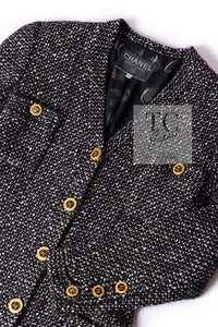 CHANEL 93A Vintage Black Ivory CC Gold Button Cotton Wool Coat 34 シャネル ヴィンテージ ブラック アイボリー ゴールド ココボタン コットン ウール コート 即発