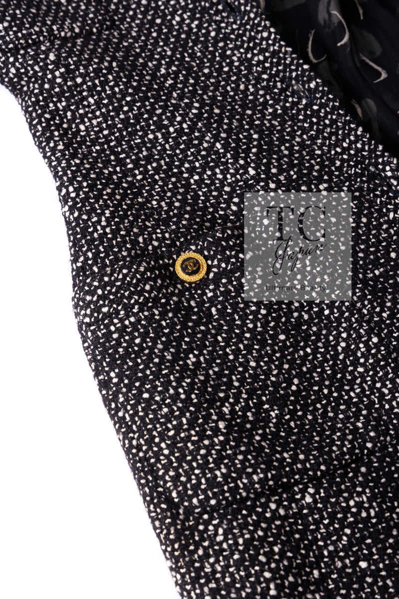 CHANEL 93A Vintage Black Ivory CC Gold Button Cotton Wool Coat 34 シャネル ヴィンテージ ブラック アイボリー ゴールド ココボタン コットン ウール コート 即発