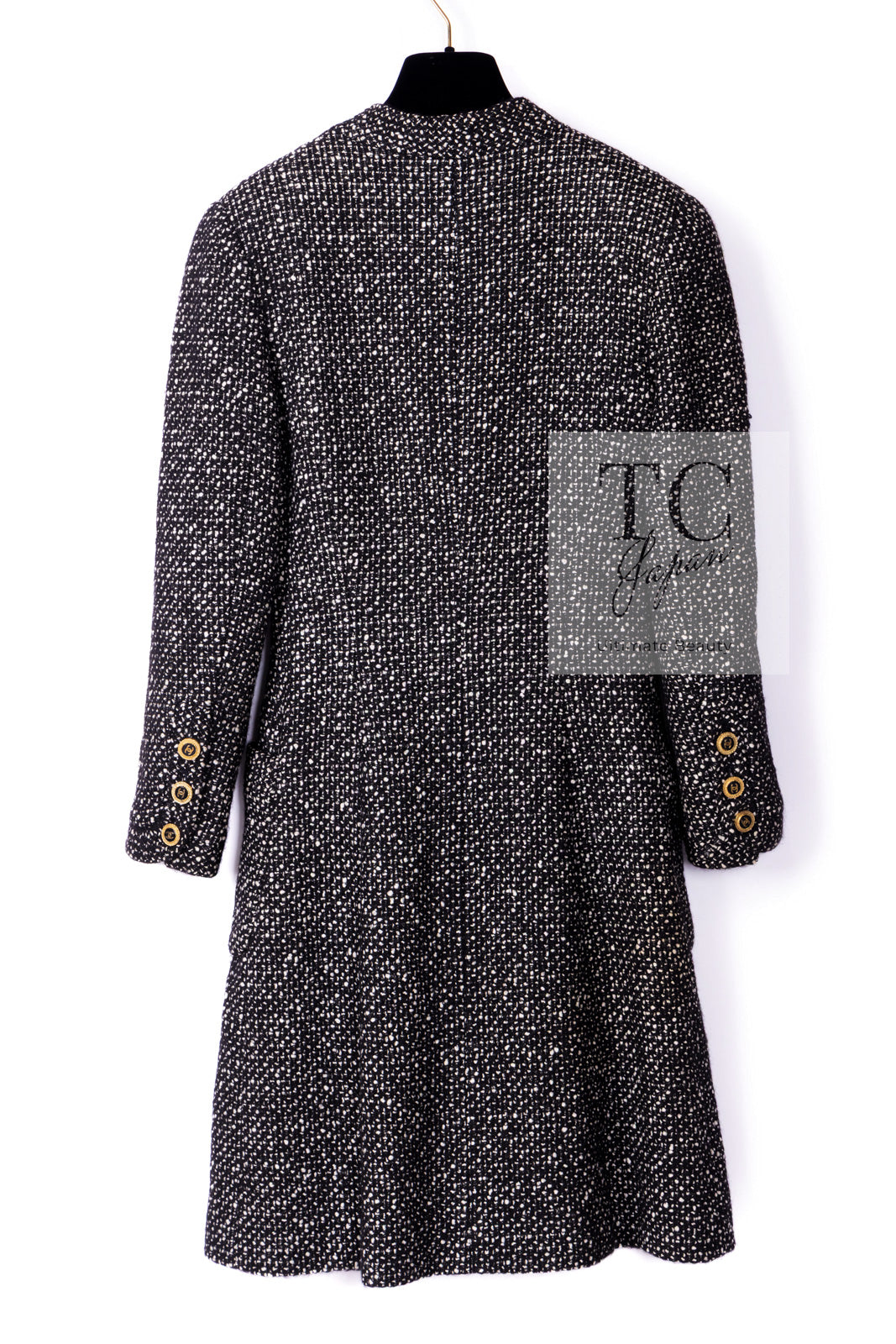 CHANEL 93A Vintage Black Ivory CC Gold Button Cotton Wool Coat 34 シャネル ヴィンテージ ブラック アイボリー ゴールド ココボタン コットン ウール コート 即発
