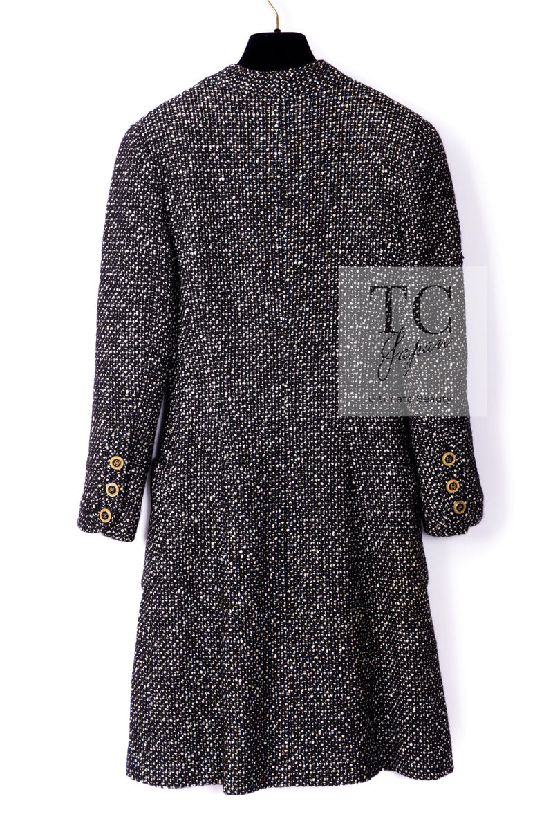 CHANEL 93A Vintage Black Ivory CC Gold Button Cotton Wool Coat 34 シャネル ヴィンテージ ブラック アイボリー ゴールド ココボタン コットン ウール コート 即発