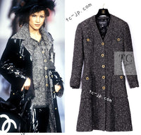 CHANEL 93A Vintage Black Ivory CC Gold Button Cotton Wool Coat 34 シャネル ヴィンテージ ブラック アイボリー ゴールド ココボタン コットン ウール コート 即発