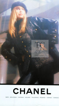 CHANEL 93A Vintage Black Ivory CC Gold Button Cotton Wool Coat 34 17