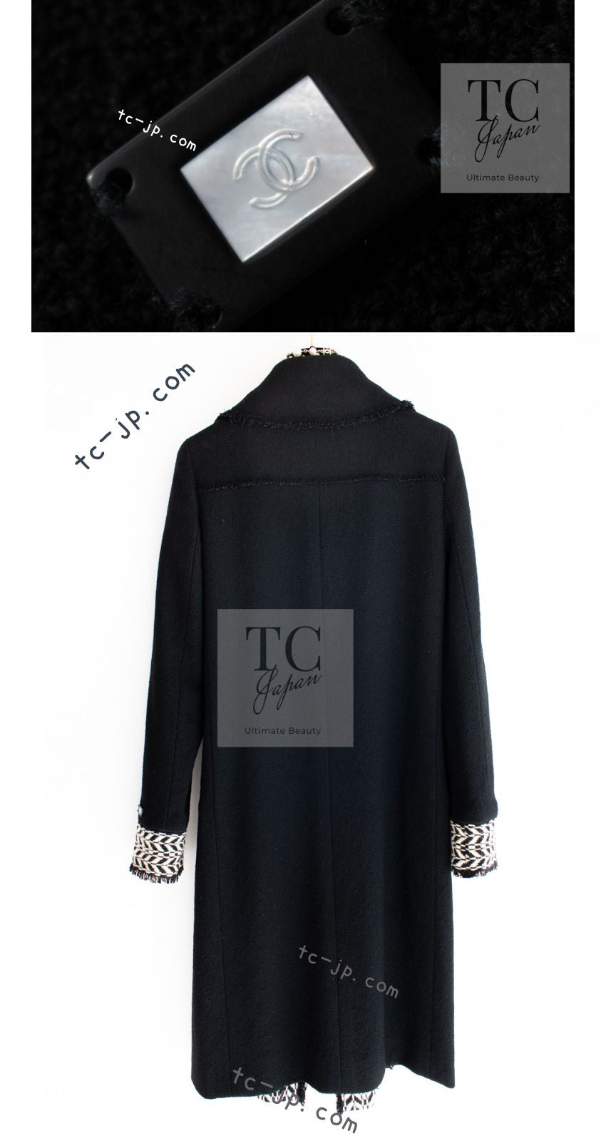 シャネル コート CHANEL ブラック ウール100% ツイード 04A Black Wool