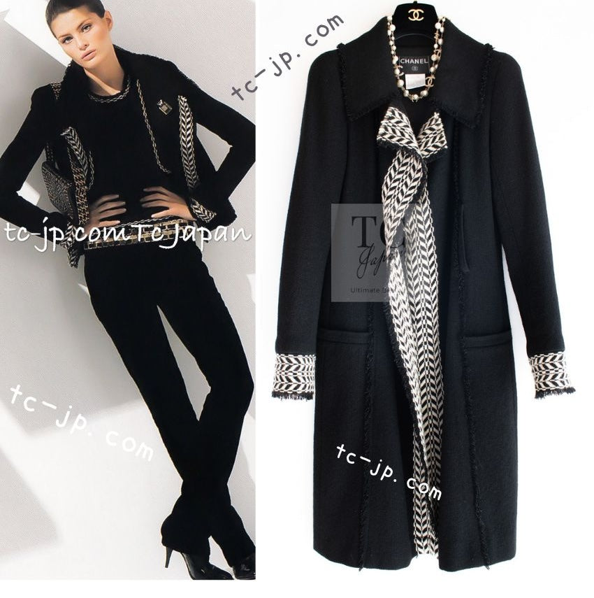 シャネル コート CHANEL ブラック ウール100% ツイード 04A Black Wool