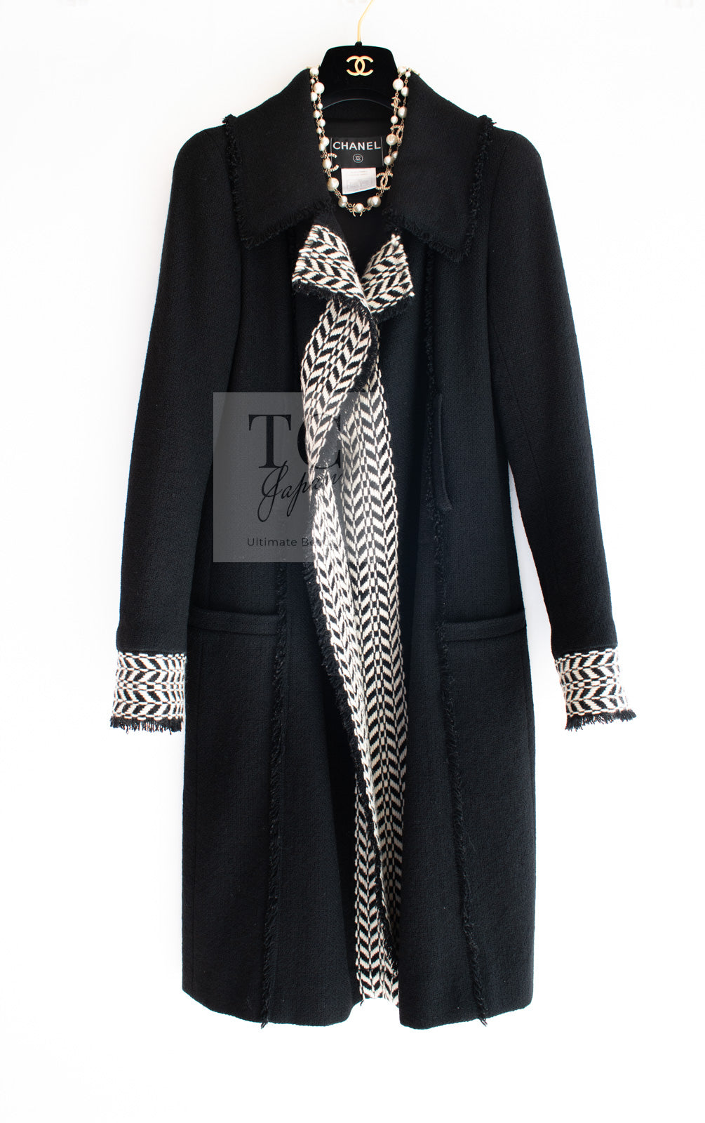 シャネル コート CHANEL ブラック ウール100% ツイード 04A Black Wool