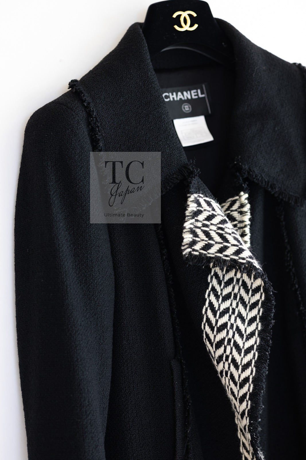 シャネル コート CHANEL ブラック ウール100% ツイード 04A Black Wool