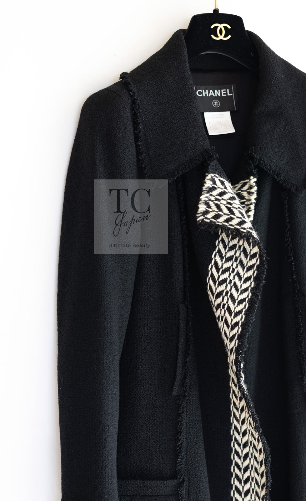 シャネル コート CHANEL ブラック ウール100% ツイード 04A Black Wool