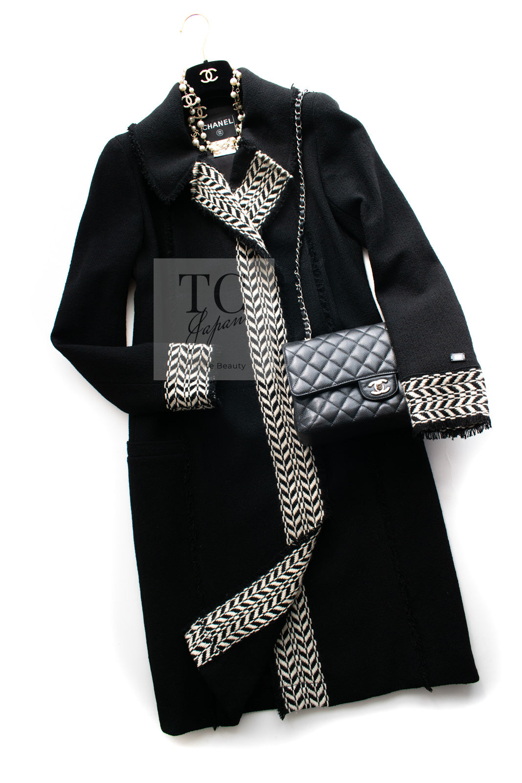 シャネル コート CHANEL ブラック ウール100% ツイード 04A Black Wool