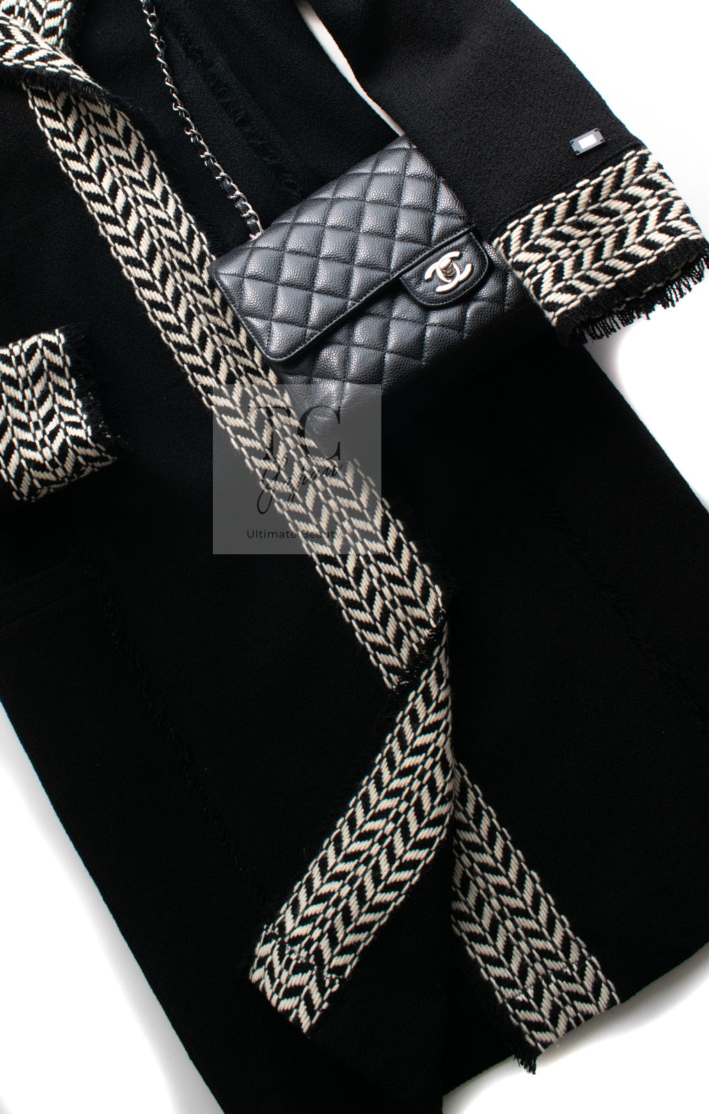 シャネル コート CHANEL ブラック ウール100% ツイード 04A Black Wool