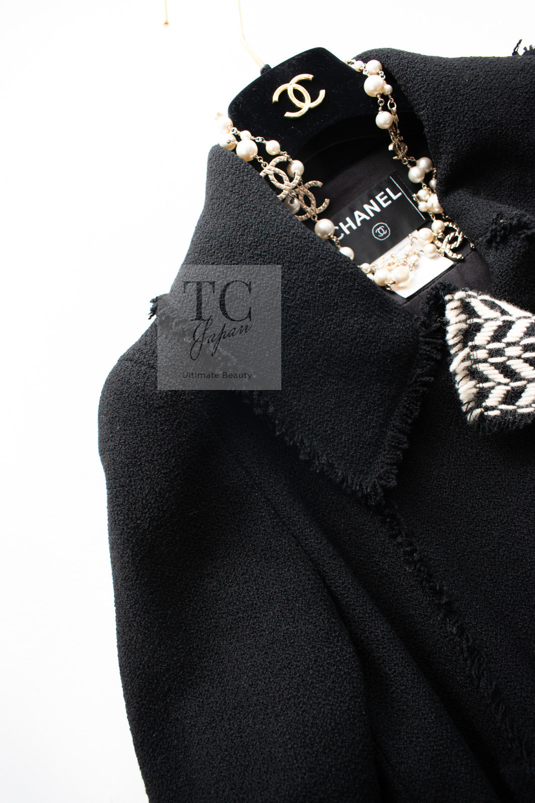 シャネル コート CHANEL ブラック ウール100% ツイード 04A Black Wool