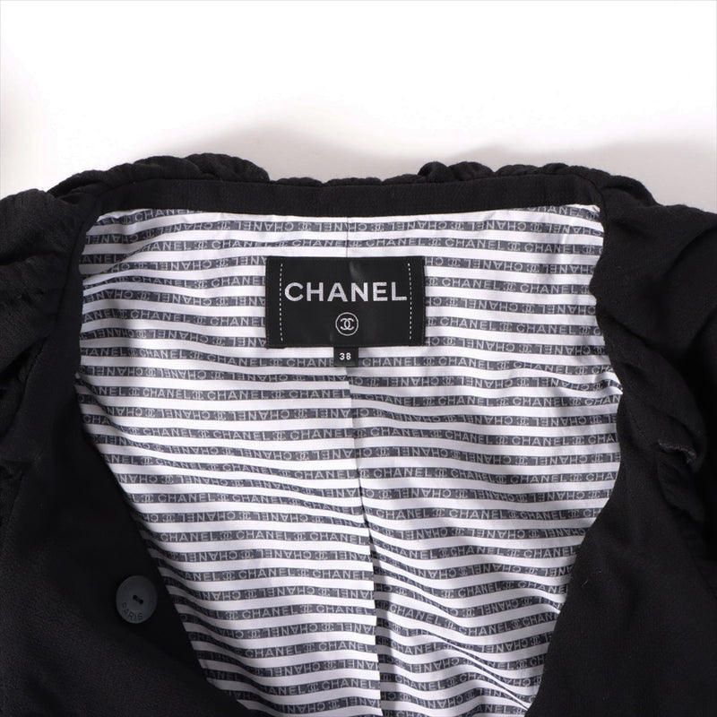 CHANEL 20S Black Wool Double Long Coat 38 シャネル ブラック ウール ダブル ロング コート 即発