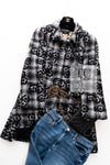 CHANEL 05A Black Gray Camellia CC Button Wool Tweed Coat 38 40 シャネル ブラック グレー カメリア柄 CC ボタン ウール ツイード コート 即発