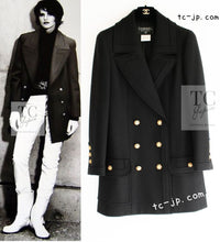 CHANEL 96A Vintage Black Gripox Buttons Double Wool Long Jacket Coat 38 シャネル ヴィンテージ ブラック グリポア 宝石 ボタン タブル ウール ロング ジャケット コート 即発