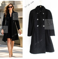 CHANEL 17A Black CC Big Buttons Double Wool Tweed Coat 38 シャネル ブラック CC ロゴ ビッグ ボタン ダブル ウール ツイード コート 即発