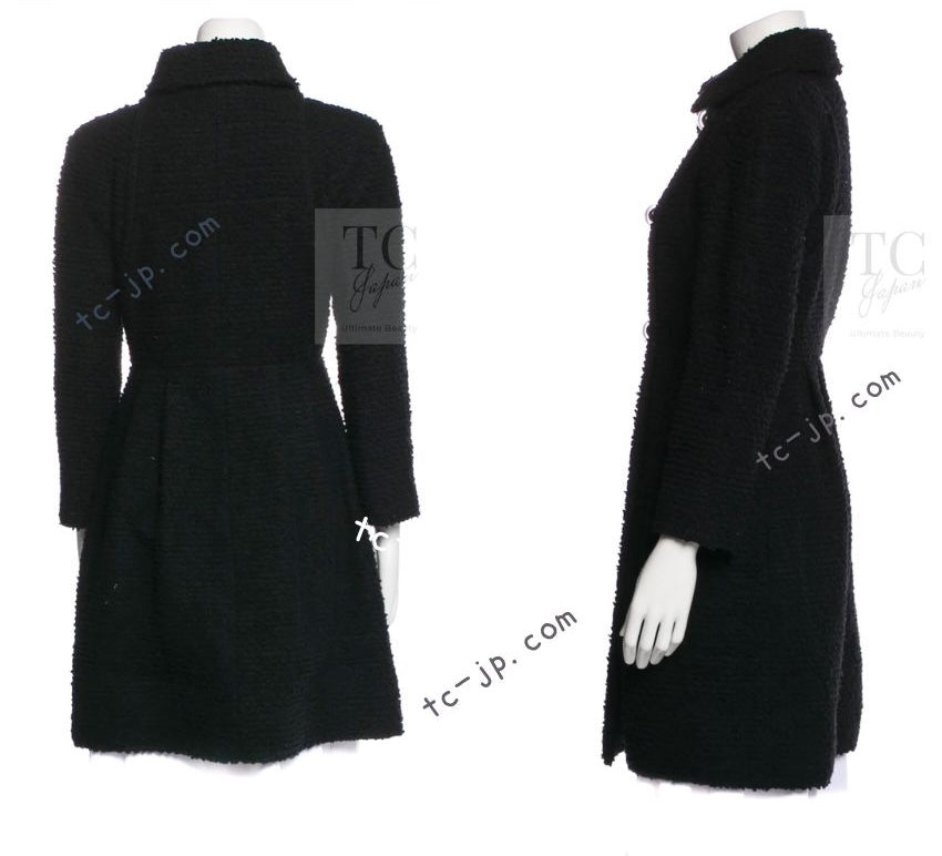 CHANEL 17A Black CC Big Buttons Double Wool Tweed Coat 38 シャネル ブラック CC ロゴ ビッグ ボタン ダブル ウール ツイード コート