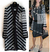 CHANEL 04A Black White Striped Mink Fur Trim Cardigan Coat 40 シャネル ブラック ホワイト ストライプ ミンクファー トリム カーディガン コート 即発