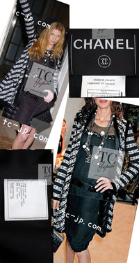 CHANEL 04A Black White Striped Mink Fur Trim Cardigan Coat 40 シャネル ブラック ホワイト ストライプ ミンクファー トリム カーディガン コート 即発