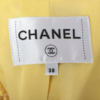 CHANEL 20S Yellow Stand Collar Braid Chain Trim Tweed Double Jacket 38 40 42 シャネル イエロー スタンド襟 ブレイド チェーン トリム ツイード ダブル ジャケット 即発
