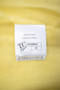 CHANEL 20S Yellow Stand Collar Braid Chain Trim Tweed Double Jacket 38 40 42 シャネル イエロー スタンド襟 ブレイド チェーン トリム ツイード ダブル ジャケット 即発