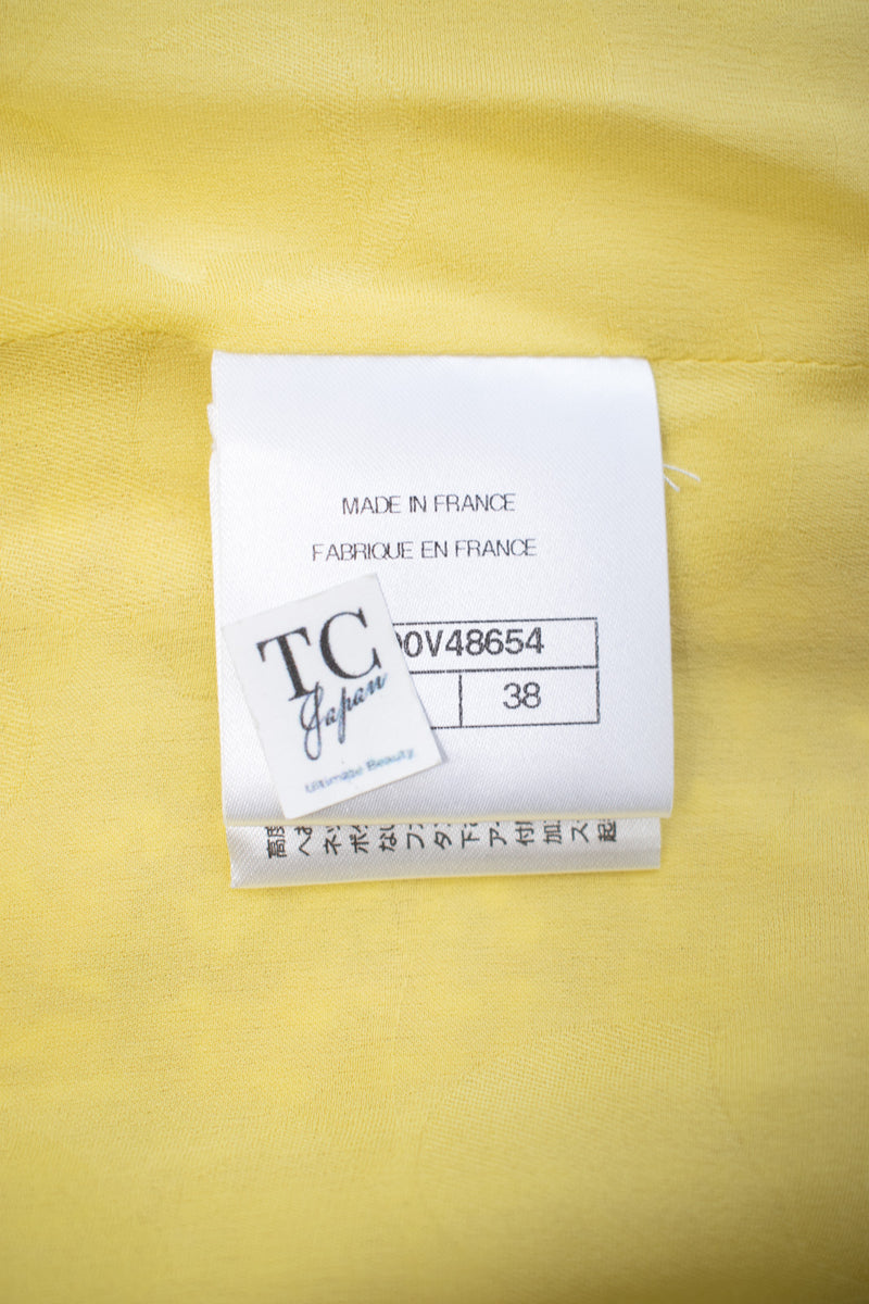 CHANEL 20S Yellow Stand Collar Braid Chain Trim Tweed Double Jacket 38 40 42 シャネル イエロー スタンド襟 ブレイド チェーン トリム ツイード ダブル ジャケット 即発