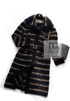 CHANEL 20PF Dark Navy Gold Border Wool Knit Long Cardigan Coat with Belt 36 38 40 シャネル ダークネイビー ゴールド ボーダー ウール ニット ロング カーディガン コート ベルト付き 即発