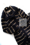 CHANEL 20PF Dark Navy Gold Border Wool Knit Long Cardigan Coat with Belt 36 38 40 シャネル ダークネイビー ゴールド ボーダー ウール ニット ロング カーディガン コート ベルト付き 即発