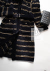 CHANEL 20PF Dark Navy Gold Border Wool Knit Long Cardigan Coat with Belt 36 38 40 シャネル ダークネイビー ゴールド ボーダー ウール ニット ロング カーディガン コート ベルト付き 即発