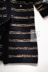 CHANEL 20PF Dark Navy Gold Border Wool Knit Long Cardigan Coat with Belt 36 38 40 シャネル ダークネイビー ゴールド ボーダー ウール ニット ロング カーディガン コート ベルト付き 即発