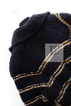 CHANEL 20PF Dark Navy Gold Border Wool Knit Long Cardigan Coat with Belt 36 38 40 シャネル ダークネイビー ゴールド ボーダー ウール ニット ロング カーディガン コート ベルト付き 即発