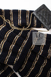 CHANEL 20PF Dark Navy Gold Border Wool Knit Long Cardigan Coat with Belt 36 38 40 シャネル ダークネイビー ゴールド ボーダー ウール ニット ロング カーディガン コート ベルト付き 即発