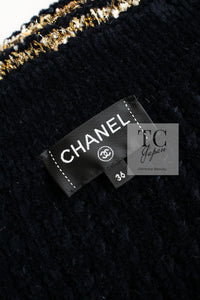 CHANEL 20PF Dark Navy Gold Border Wool Knit Long Cardigan Coat with Belt 36 38 40 シャネル ダークネイビー ゴールド ボーダー ウール ニット ロング カーディガン コート ベルト付き 即発