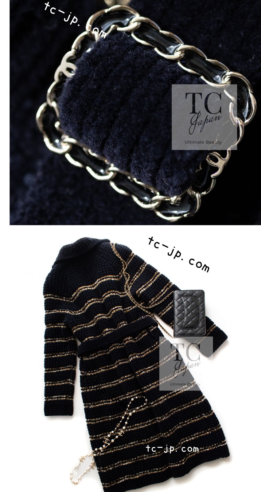 シャネル コート CHANEL ダークネイビー ゴールド ボーダー シャネル コート CHANEL ダークネイビー ゴールド ボーダー