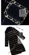 CHANEL 20PF Dark Navy Gold Border Wool Knit Long Cardigan Coat with Belt 36 38 40 シャネル ダークネイビー ゴールド ボーダー ウール ニット ロング カーディガン コート ベルト付き 即発