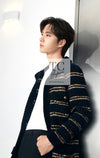 CHANEL 20PF Dark Navy Gold Border Wool Knit Long Cardigan Coat with Belt 36 38 40 シャネル ダークネイビー ゴールド ボーダー ウール ニット ロング カーディガン コート ベルト付き 即発