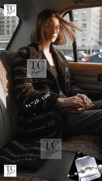 CHANEL 20PF Dark Navy Gold Border Wool Knit Long Cardigan Coat with Belt 36 38 40 42 シャネル ダークネイビー ゴールド ボーダー ウール ニット ロング カーディガン コート ベルト付き 即発