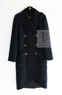 CHANEL 19PF Black Dark Navy Metallic Gripox Buttons Tweed Coat 38 40 シャネル ブラック ダークネイビー メタリック グリポワ 宝石 ボタン ツイード コート 即発