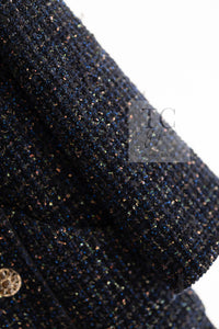 CHANEL 19PF Black Dark Navy Metallic Gripox Buttons Tweed Coat 38 40 シャネル ブラック ダークネイビー メタリック グリポワ 宝石 ボタン ツイード コート 即発