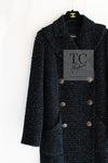 CHANEL 19PF Black Dark Navy Metallic Gripox Buttons Tweed Coat 38 40 シャネル ブラック ダークネイビー メタリック グリポワ 宝石 ボタン ツイード コート 即発