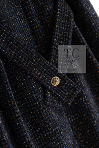 CHANEL 19PF Black Dark Navy Metallic Gripox Buttons Tweed Coat 38 40 シャネル ブラック ダークネイビー メタリック グリポワ 宝石 ボタン ツイード コート 即発