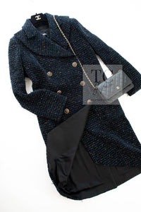 CHANEL 19PF Black Dark Navy Metallic Gripox Buttons Tweed Coat 38 40 シャネル ブラック ダークネイビー メタリック グリポワ 宝石 ボタン ツイード コート 即発