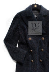 CHANEL 19PF Black Dark Navy Metallic Gripox Buttons Tweed Coat 38 40 シャネル ブラック ダークネイビー メタリック グリポワ 宝石 ボタン ツイード コート 即発